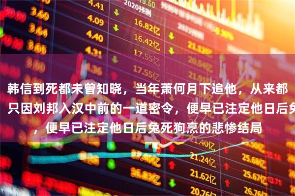 韩信到死都未曾知晓，当年萧何月下追他，从来都不是出于惜才之心。只因刘邦入汉中前的一道密令，便早已注定他日后兔死狗烹的悲惨结局